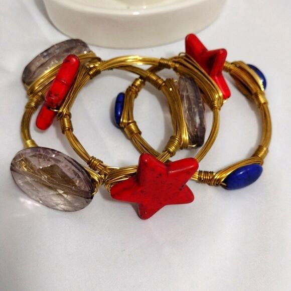 3 Large Bangle Bracelets Stars Stone BOHO - Picture 7 of 7